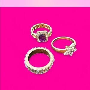 Urban Outfitters Gold and Purple Ring Trio